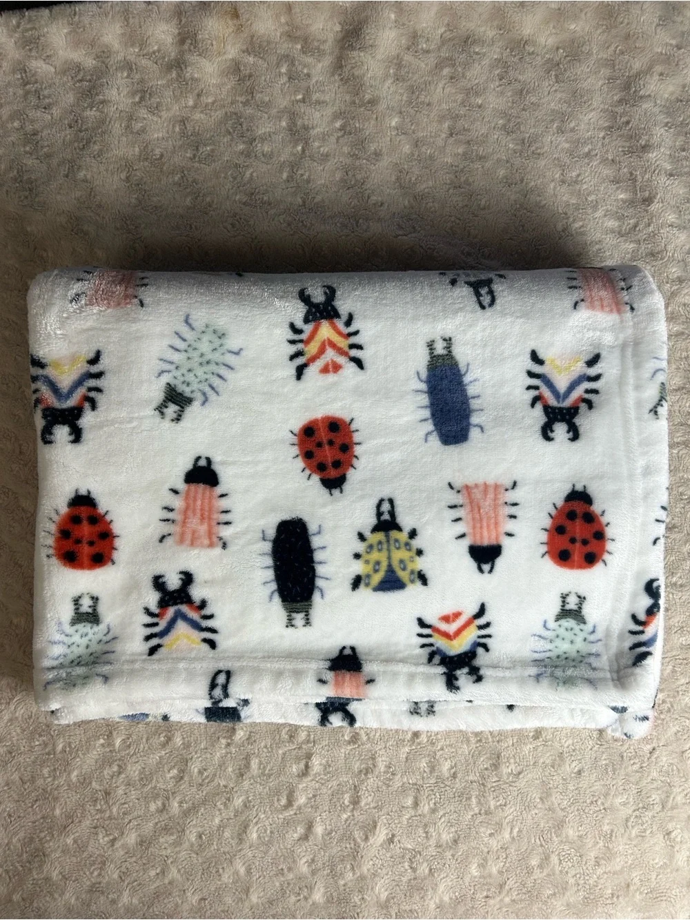 SL Home Fashions Bug Baby Blanket White Pink Red Blue Yellow Creepy Crawlers